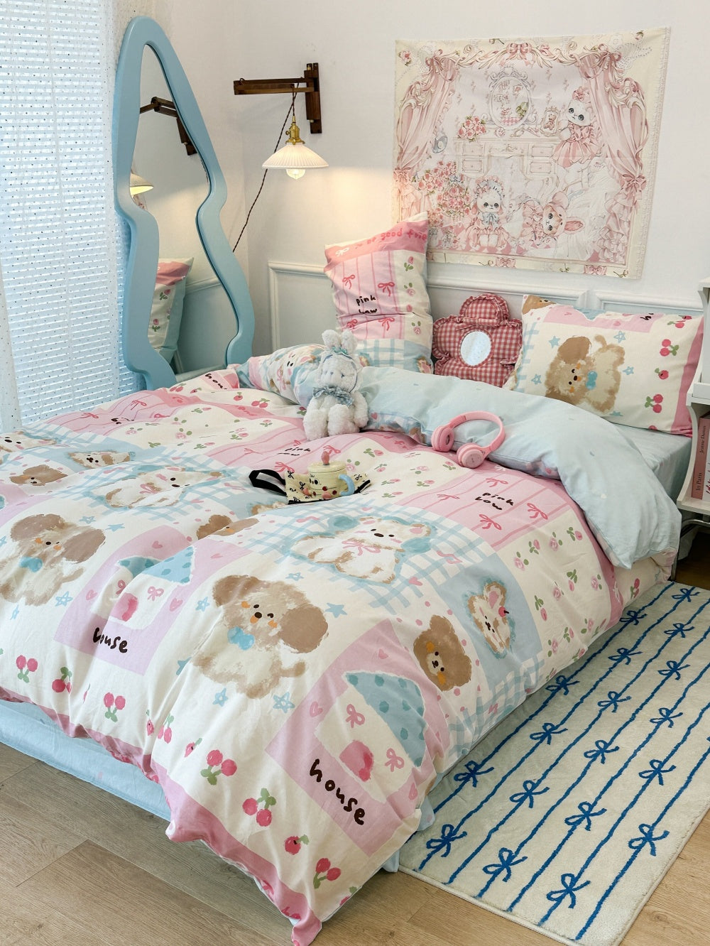 Feuille de lit en coton et couverture de couette Ensemble de trois pièces