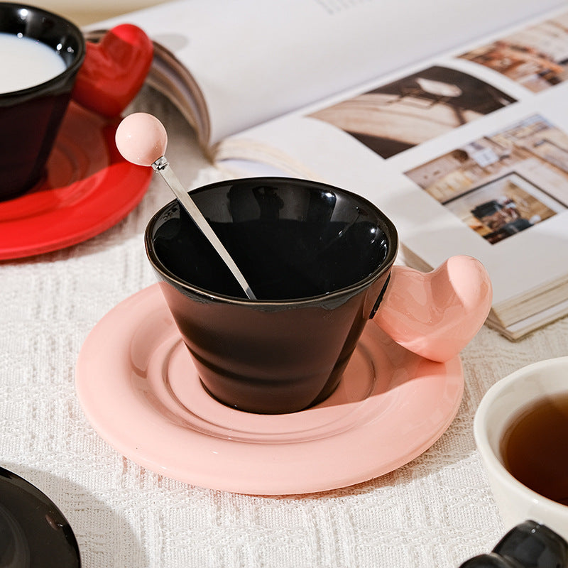Cup and Saucer Set avec Poignée Spoo Heart-Shape