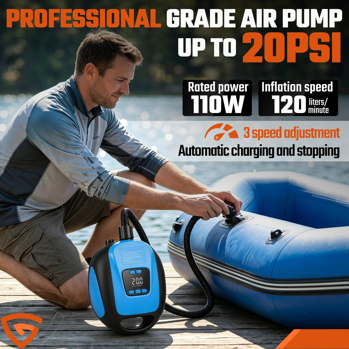 12V SUP Pompe à air électrique 20PSI Max LCD numérique pour Paddle Board Bateau gonflable