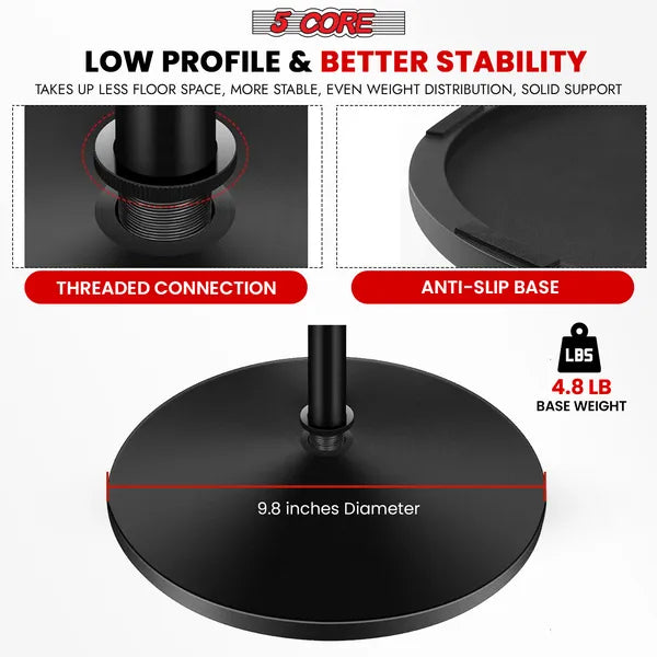 5 Support de microphone de base de niveau 3 réglable en hauteur 24-67" W