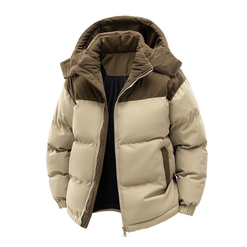 Veste de patchwork Corduroy Hiver Tip-up Stand Collier Coat Casual Commuter Long-sleev