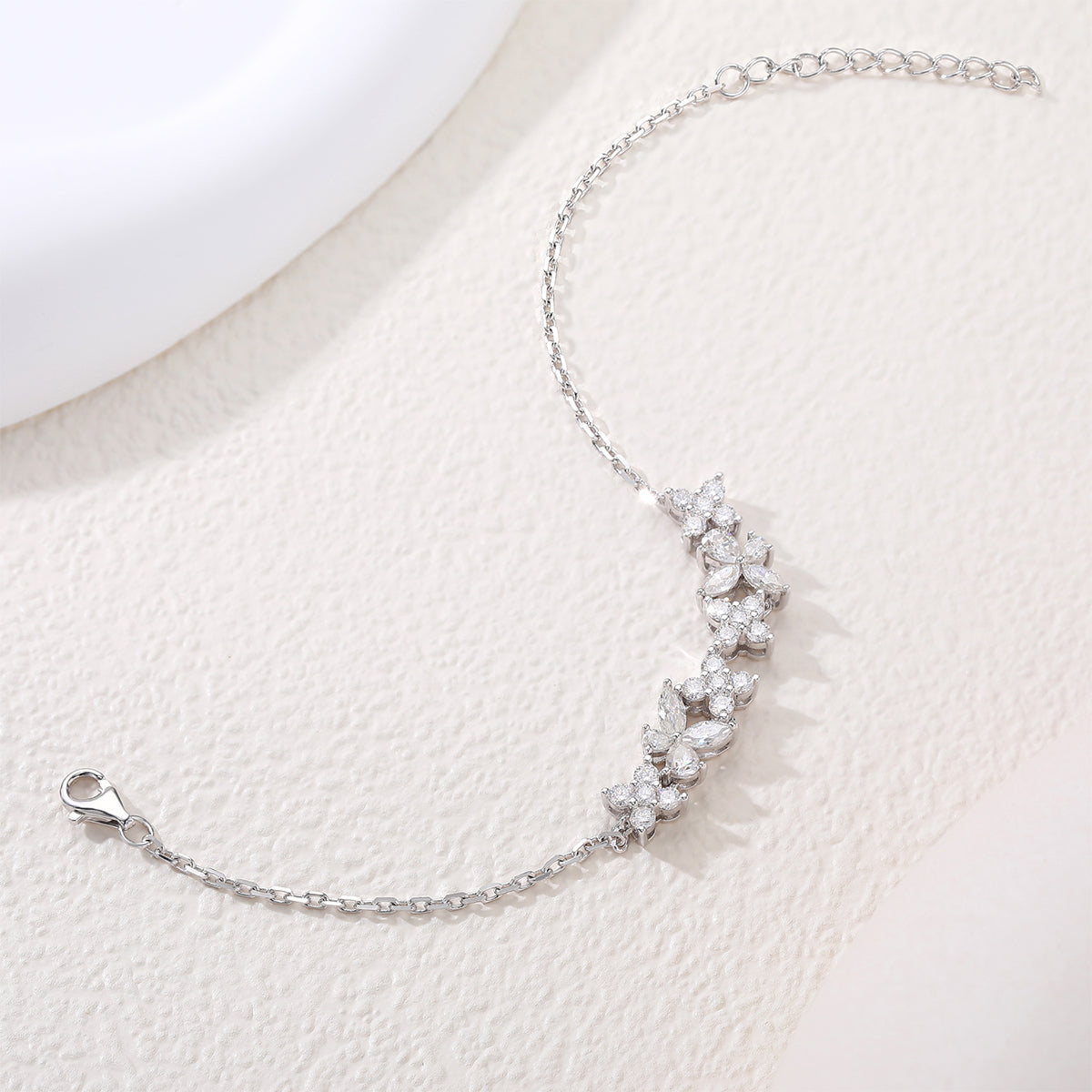 S925 Argent Sterling Lab-Grown Gemme Bracelet papillon 16cm Bleu P Encre Moissanite Plat