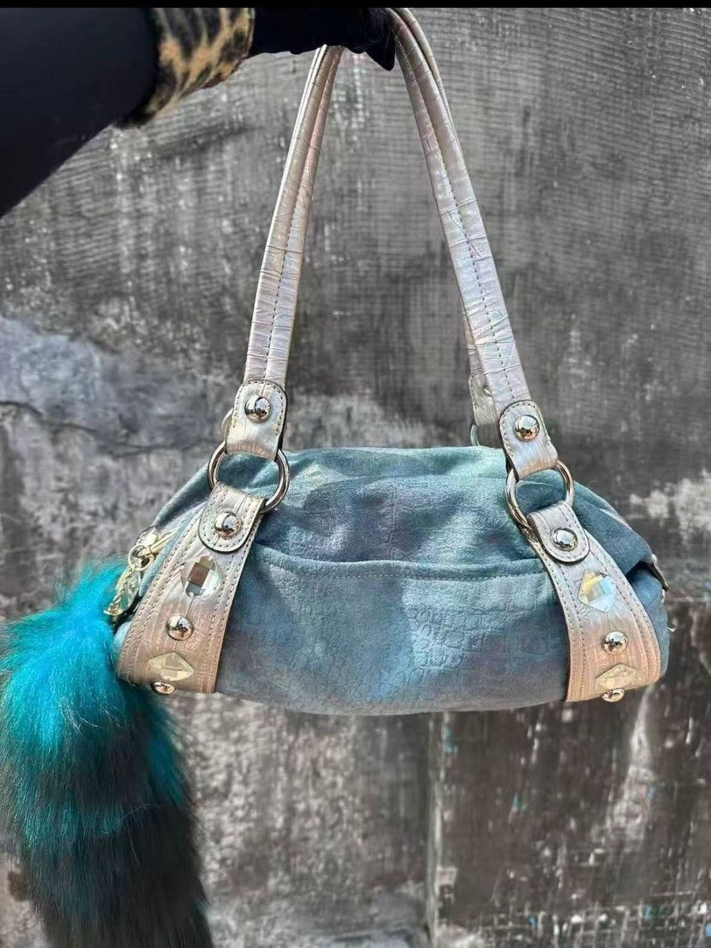 Vintage Spice Girls style vert et argent Gemstone Sac à épaule unique