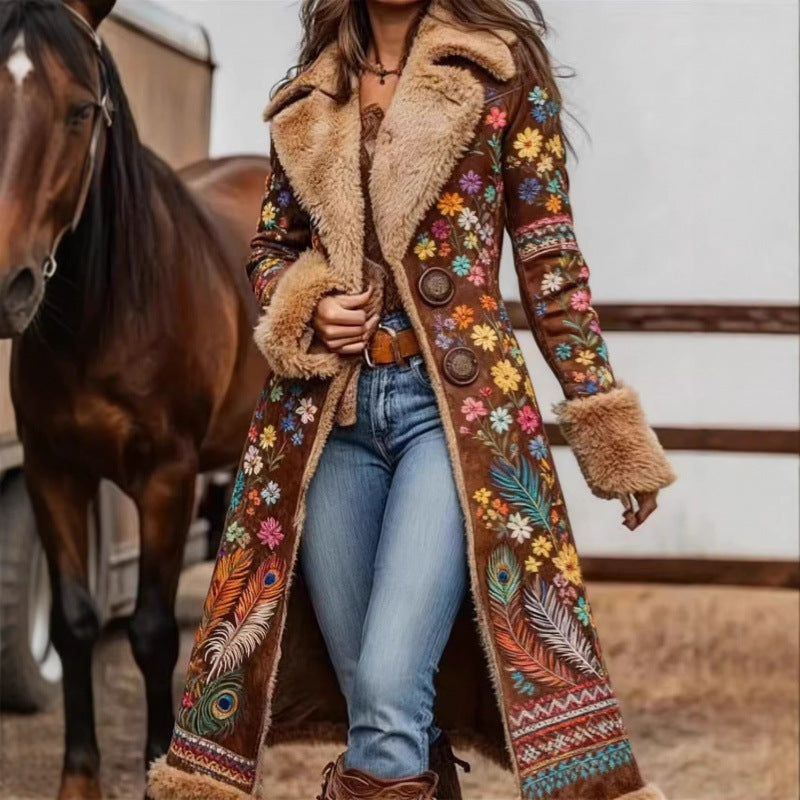 Manteau imprimé mode en peluche de style occidental pour femmes