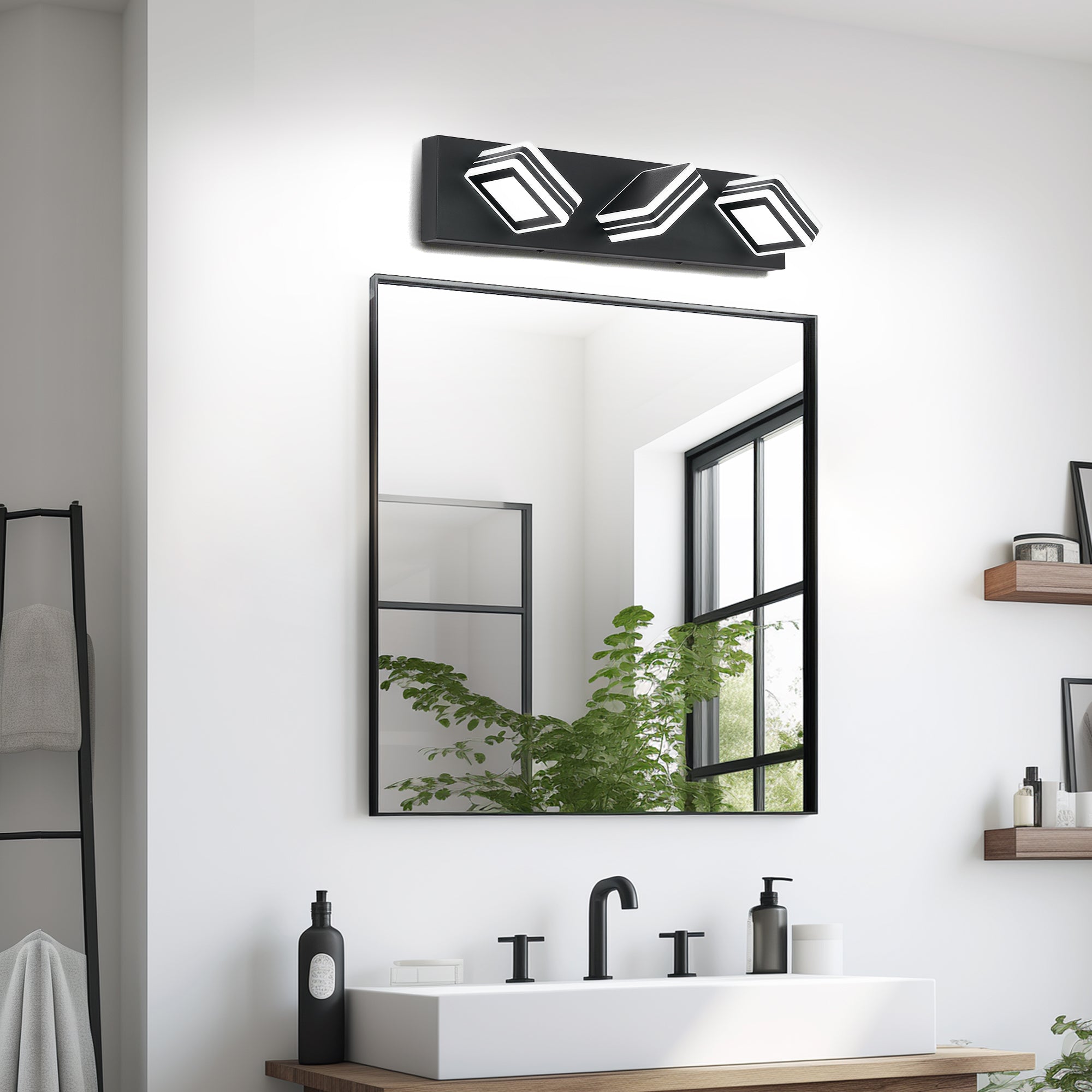 Matte Black Vanity luminaires 3 lumières haut et bas LED salle de bain moderne lumières de Vanity O