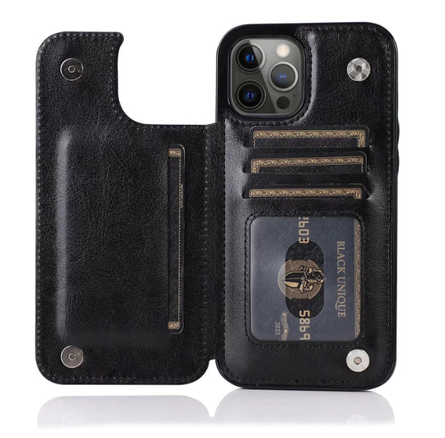 Solid Couleur Double boucle téléphone portable en cuir Case