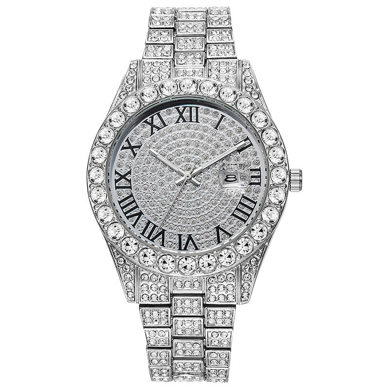Stainless Steel Watches Rhinestone Roman Calendar Starry Quartz