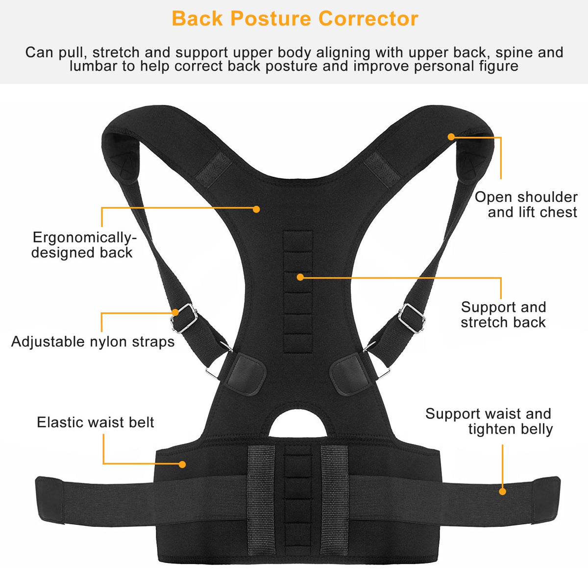Unisex Posture Corrector Magnetic Lumbar Back Support Posture Belt Adjustable Upper