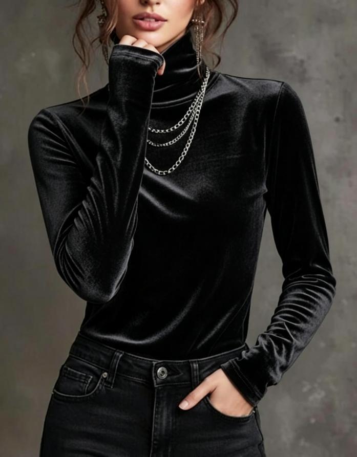 Couleur solide Turtleneck Slim Fit Top Femme