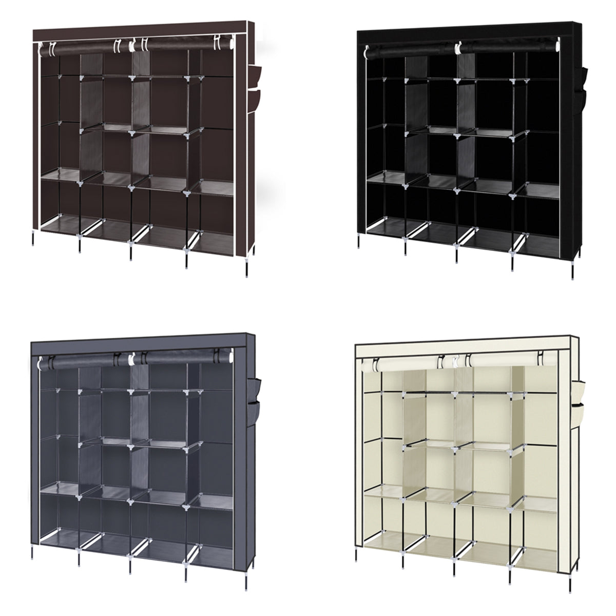 Rangement d'armoire portable de 67 pouces Sac de rangement 12 étagères 4 poches latérales Gr