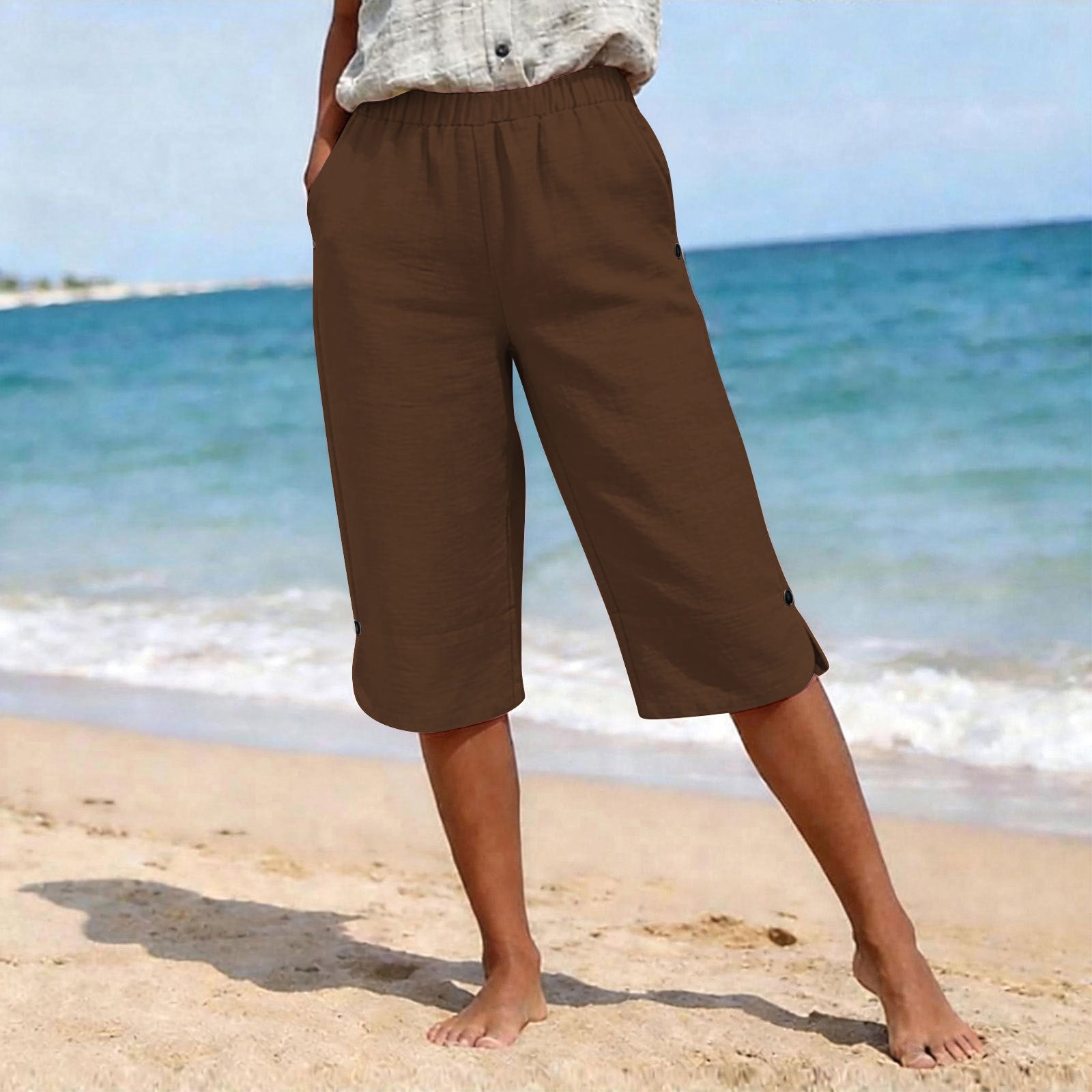 Pantalons casuals élastiqués pour dames Été High-waist