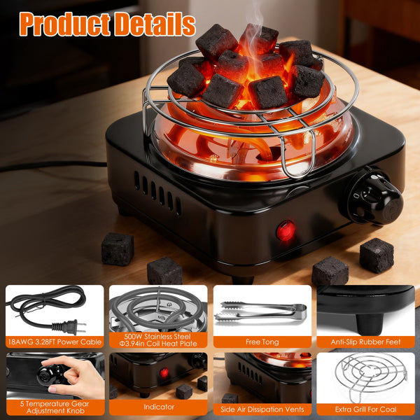 Brûleur de charbon électrique pour Hookah - 500W Chauffage rapide