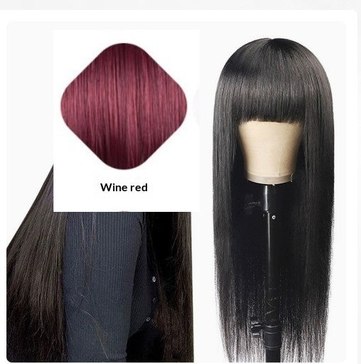 Perruque synthétique longue droite pour femme avec des bangs - Machine à fibre thermorésistante fabriquée en pile à cheveux