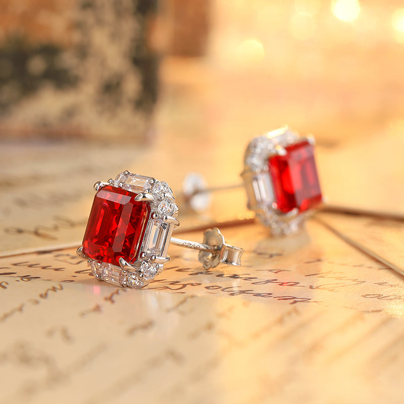 S925 Argent 5g Lab-Created Ruby Saphir Emerald Studs