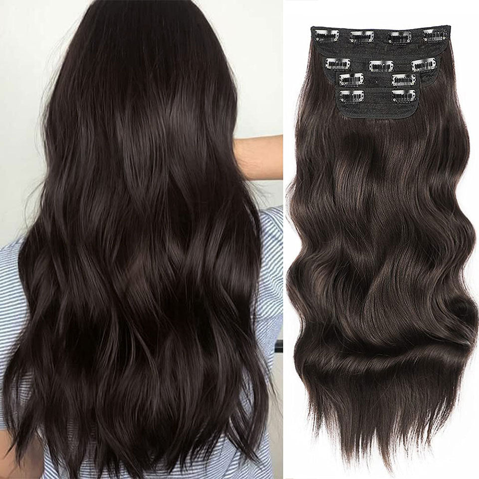 Ensemble de 4 pièces d'extension de cheveux pour femme longue perruque