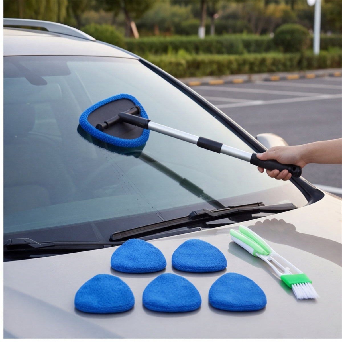 Kit de nettoyage de voiture 7 pièces avec poignée télescopique