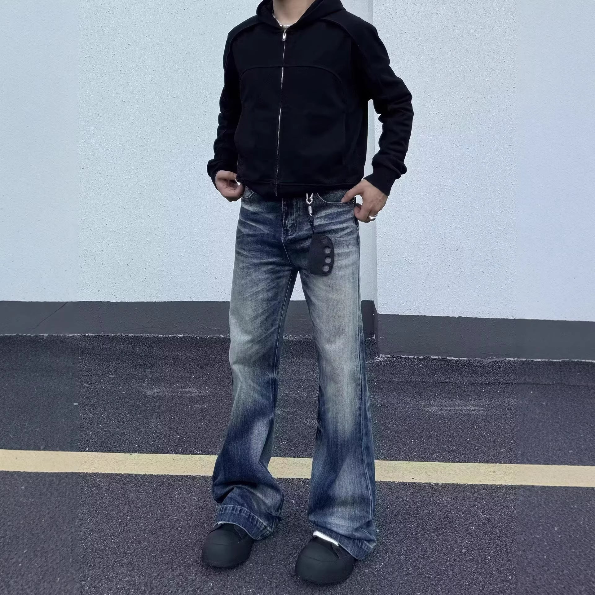 Jeans pour hommes lavés et dérangés style américain