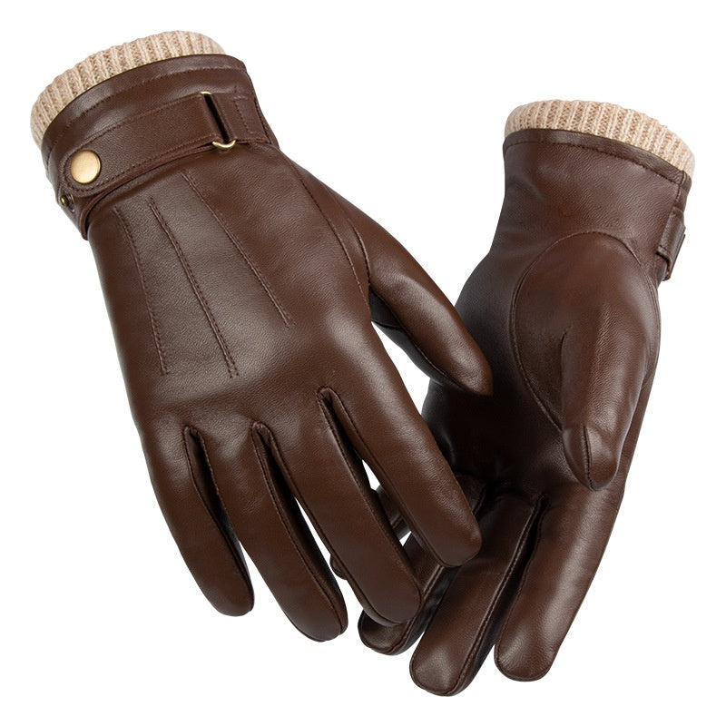 Gants chauds en peau de mouton d'hiver, doublés de polaires pour hommes