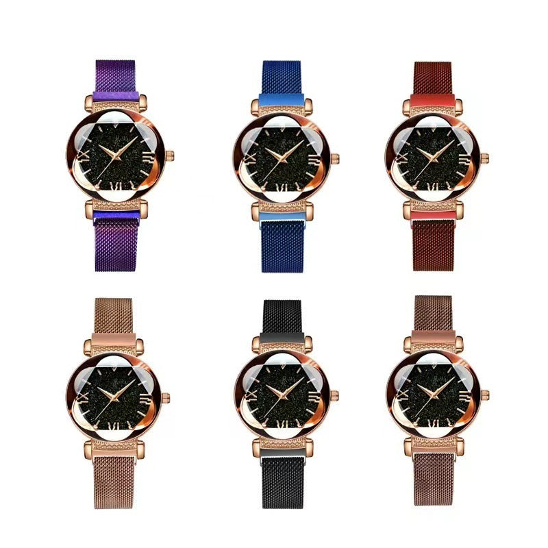 Magnetic-steel Starry Sky Montres pour femmes de style romain avec bracelet milanais polyvalent