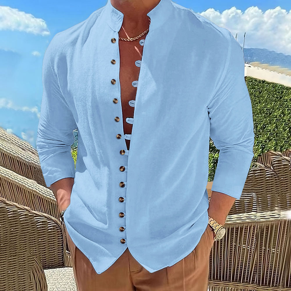 Chemise à manches longues à manches longues en tissu de coton rétro