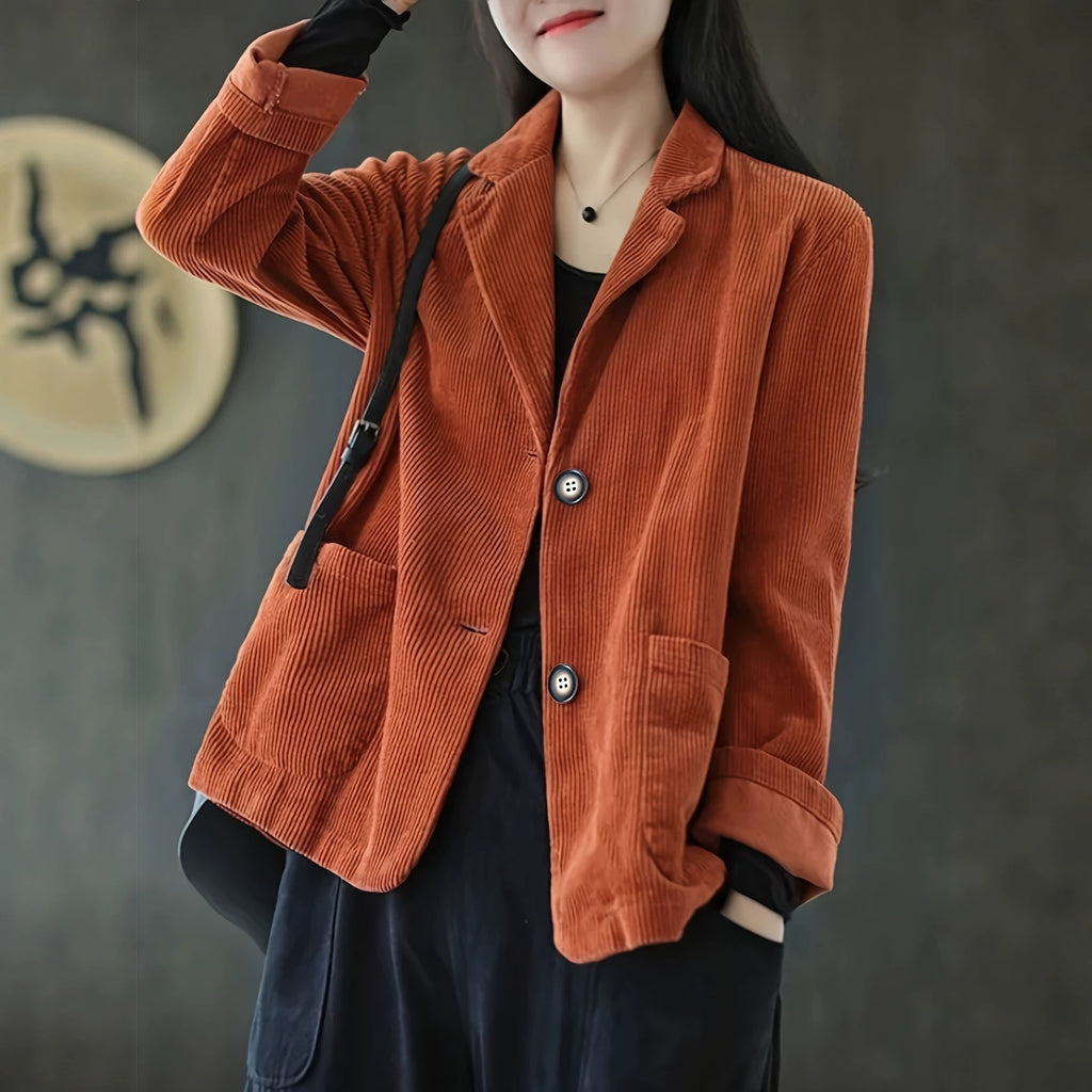 Femmes Corduroy Casual manches longues Bouton-Up Lapel Veste Coat