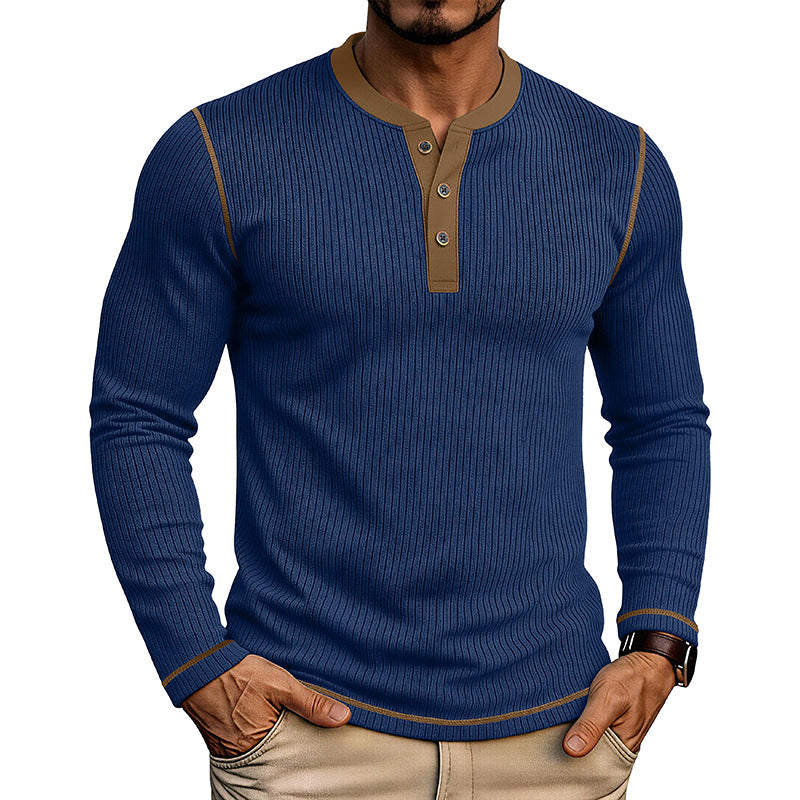 T-shirt manches longues pour hommes avec un chandail Henley bloqué en couleur