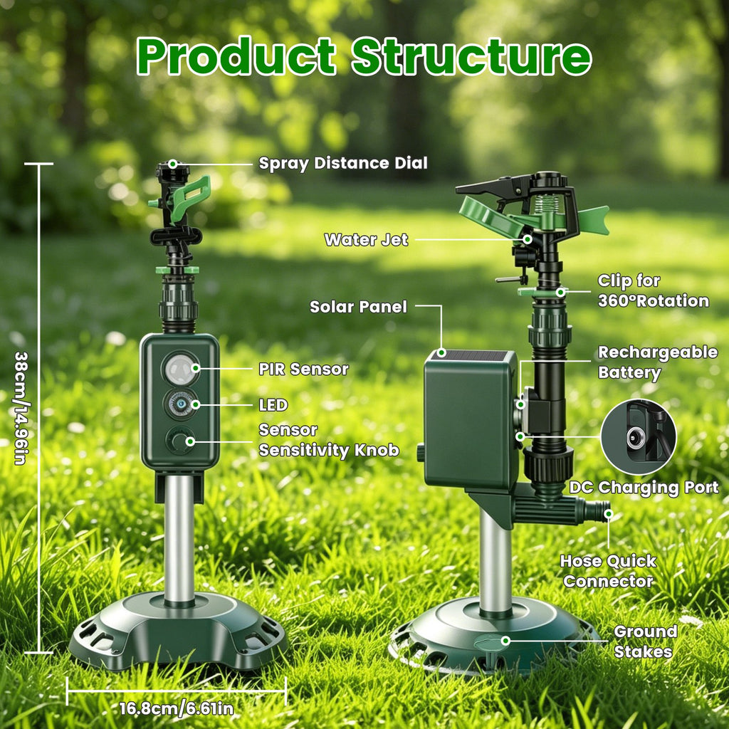 Capteur de mouvement à énergie solaire Sprinkler d'origine animale avec lumière clignotante animal extérieur