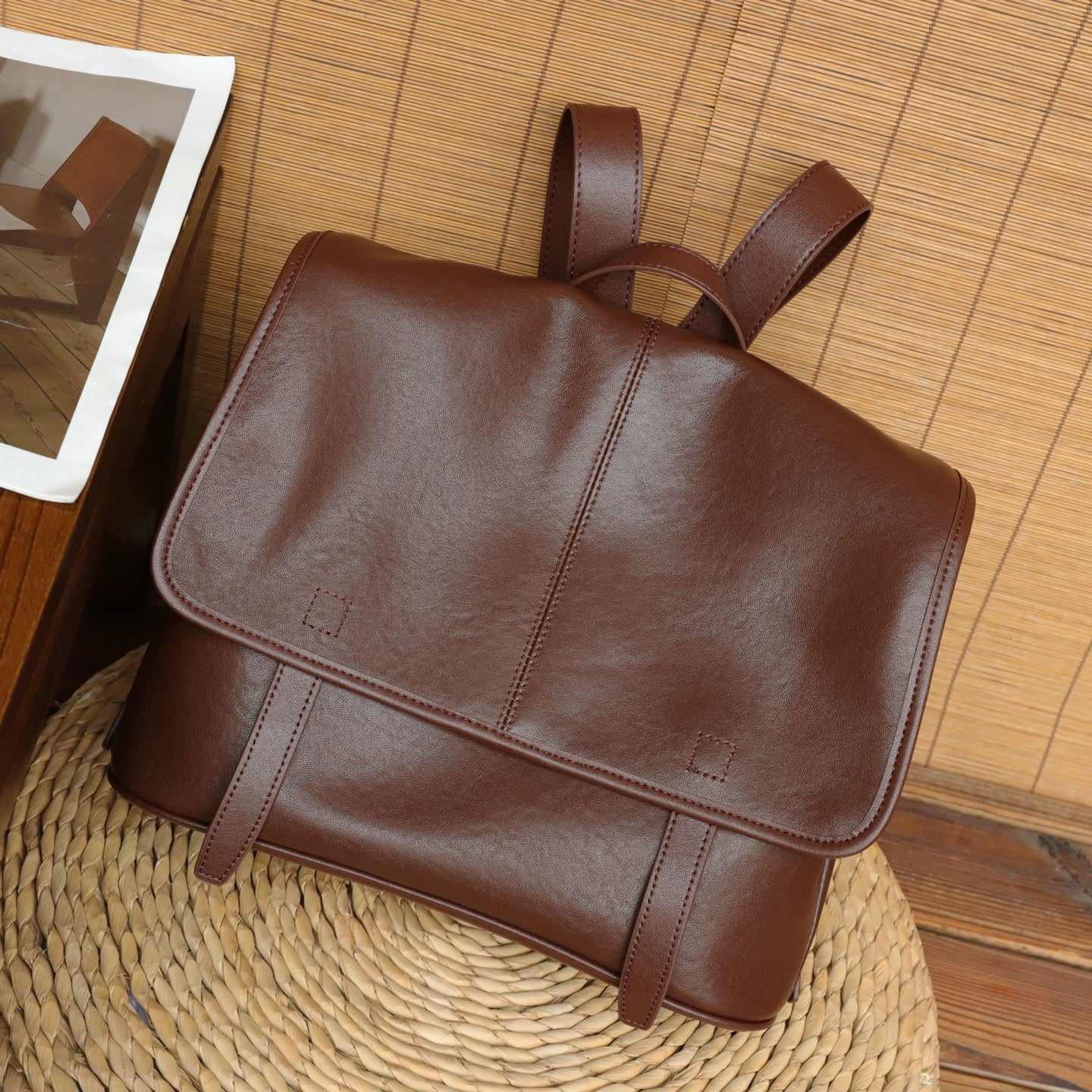 Sac à dos en cuir tanné végétal pour femmes