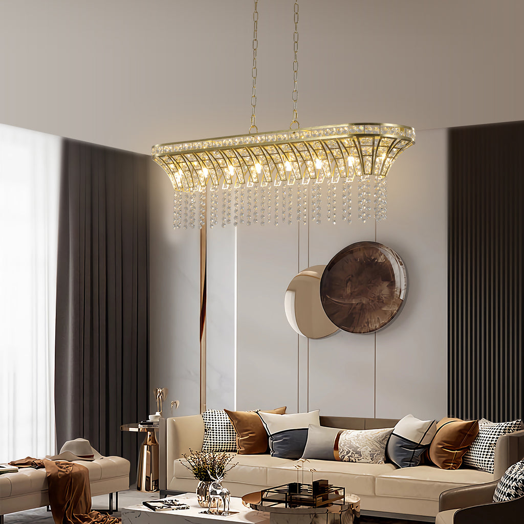 39" Rectangle linéaire en cristal moderne Lustre avec finition or