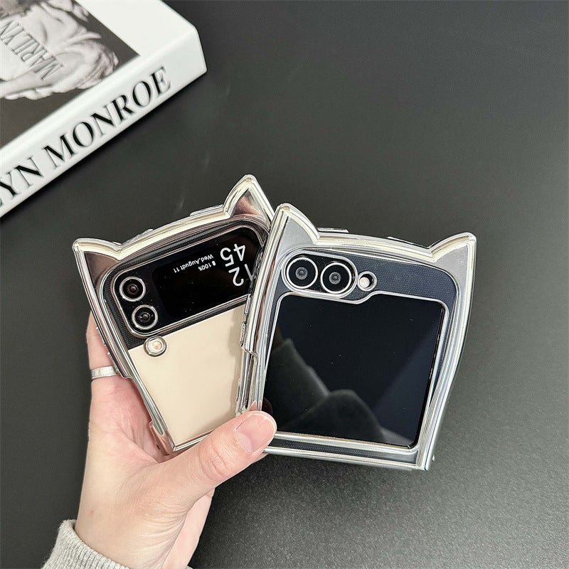Ins Electroplating Edge Cat Ear Étui de téléphone pliant transparent