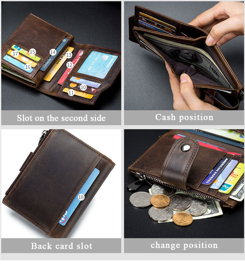 Premier calque Cowhide RFID Antivol cuir pivotant européen et américain retro hommes