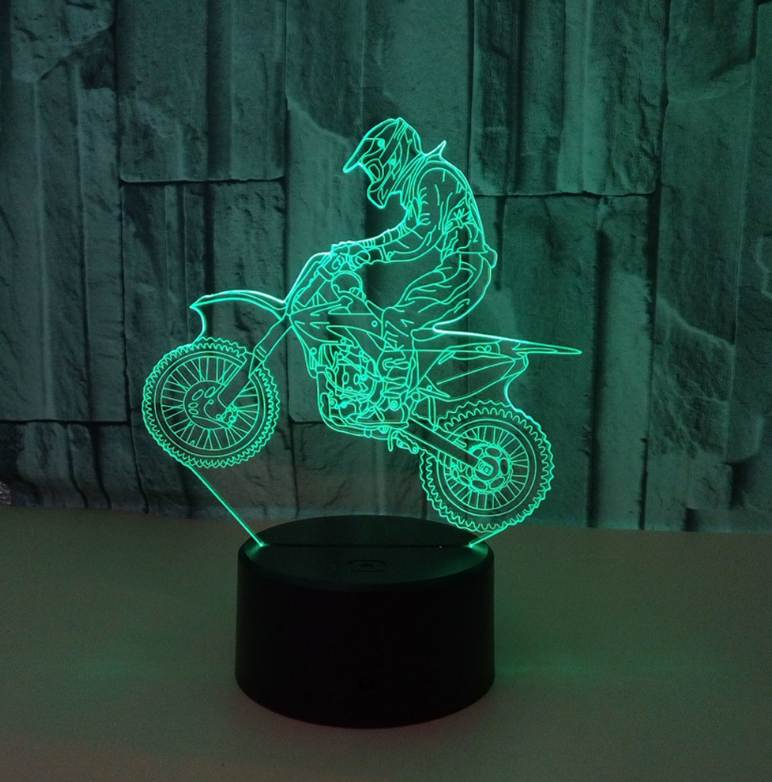 Modèle moto lampe 3D sept couleurs visuelle stéréoscopique lampe LED changement progressif toucher rem