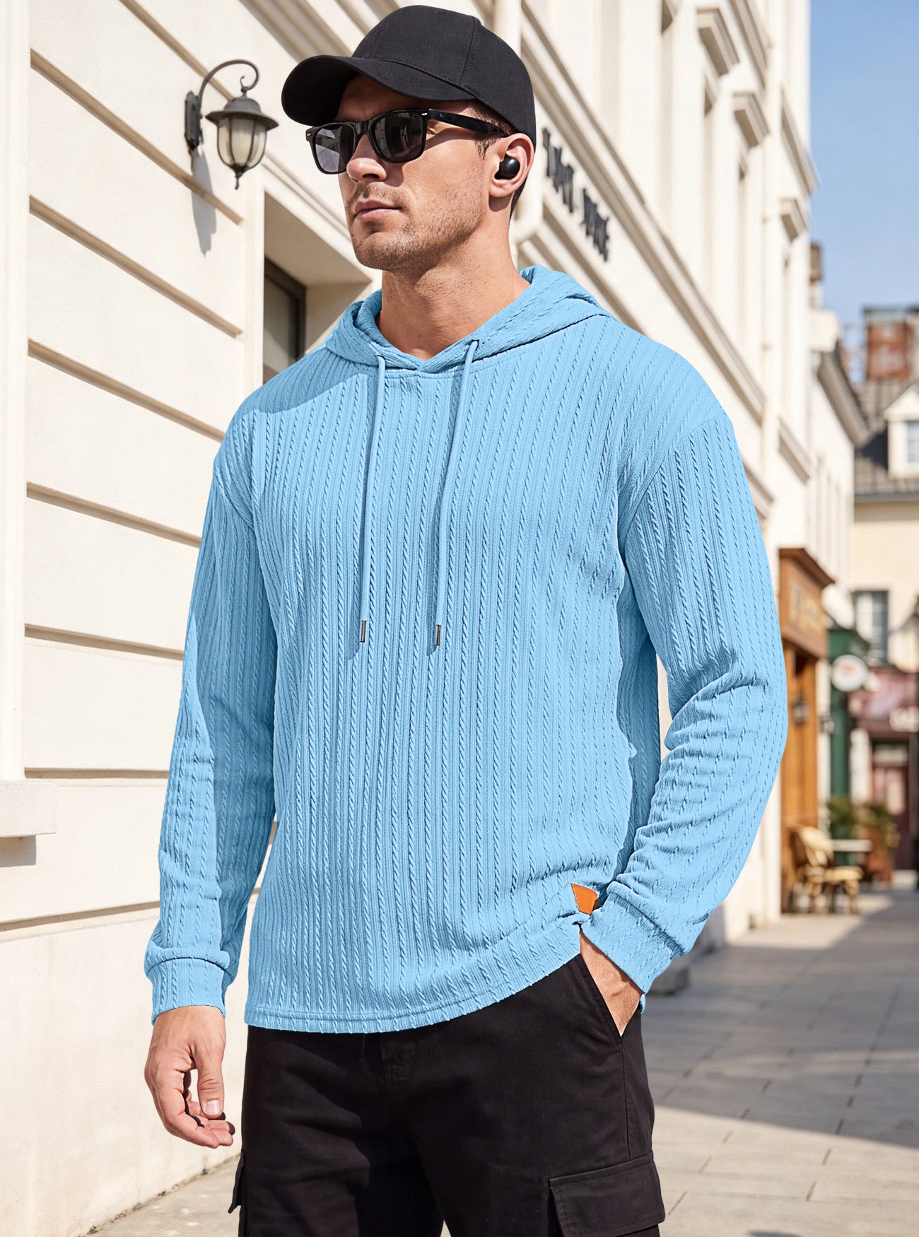 Hommes Jacquard demi-zip Hoodie Pullover tricot