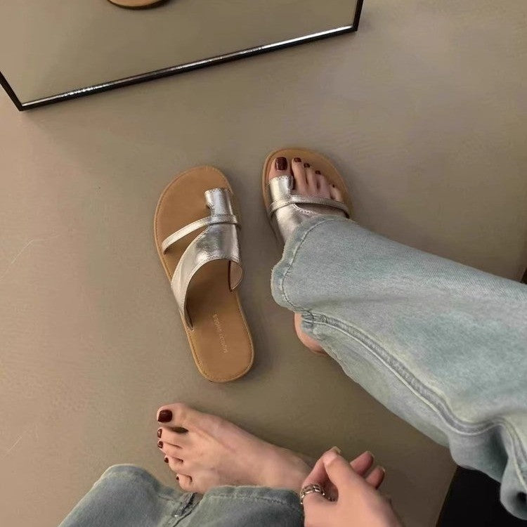 Femmes Minimalist Criss Cross Strap Sandales à glissière plate