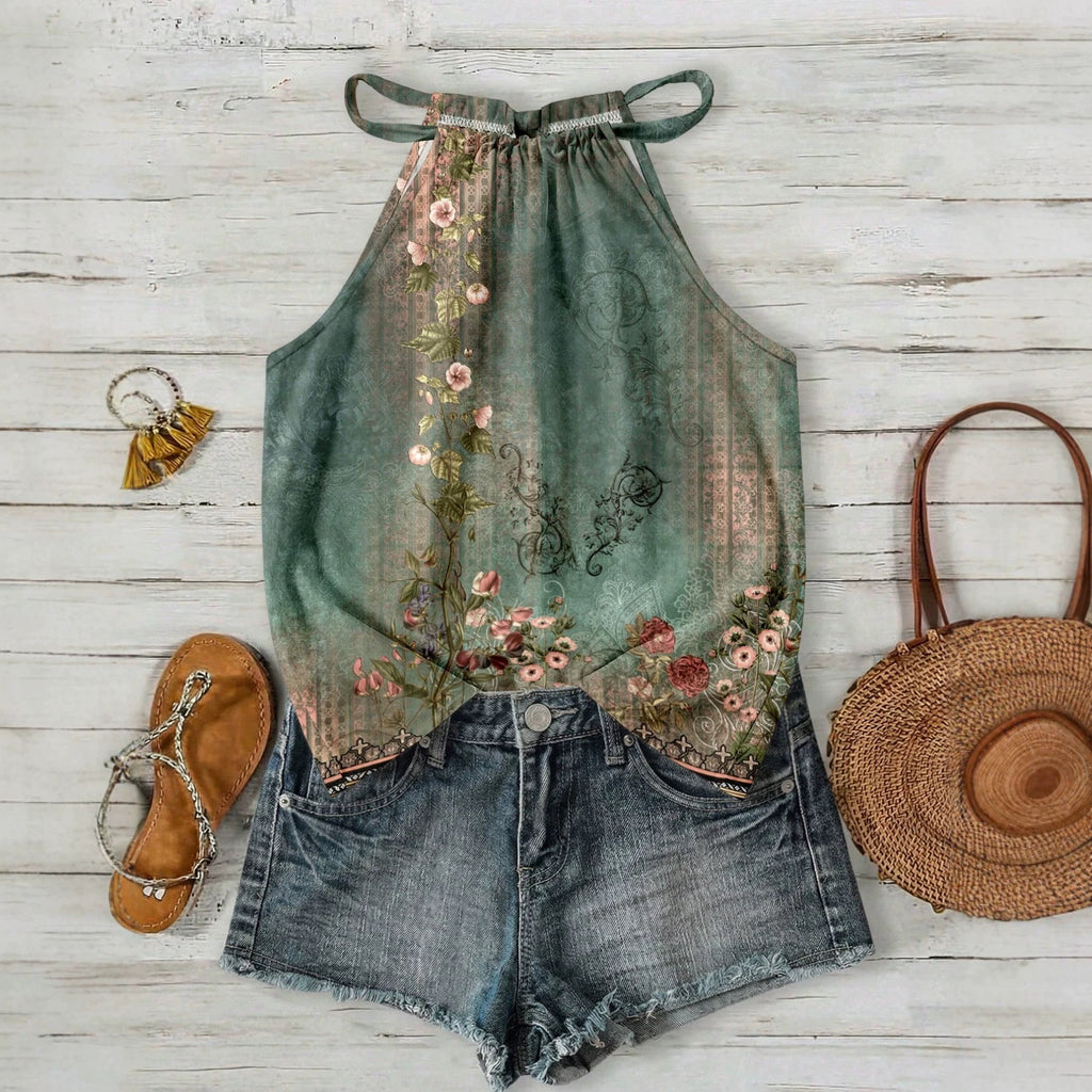 Femmes Casual Resort style Halter-neck Sleeveless Tank Top