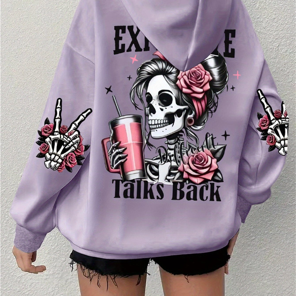 Sweatshirt à manches longues avec crâne et impression de lettre
