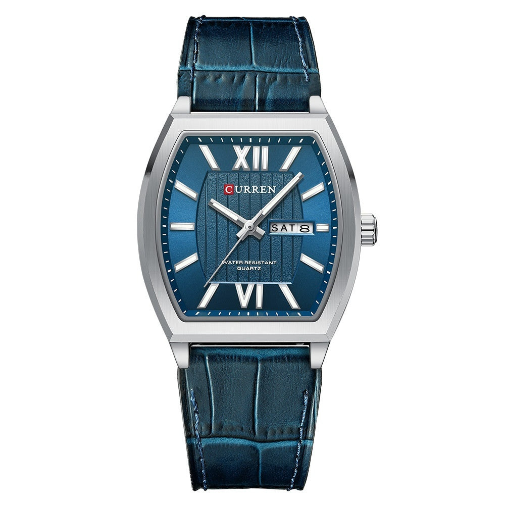 Montre de couple en cuir casual double-calendar