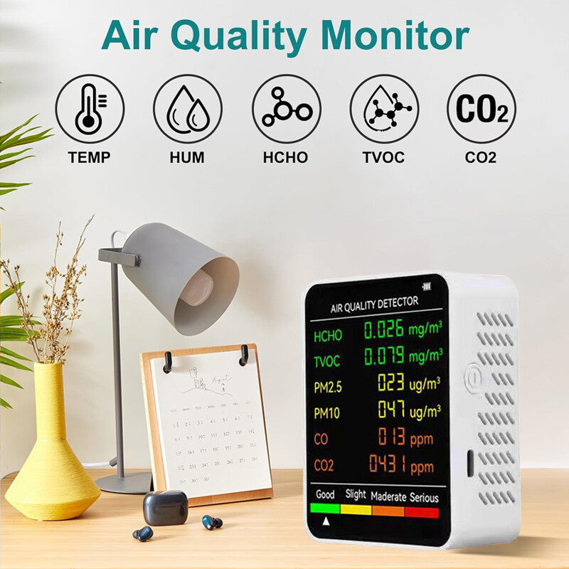6 Dans 1 moniteur de qualité de l'air Home Office Compteur CO2 HCHO-CO TVOC PM2,5 10 Détecteur