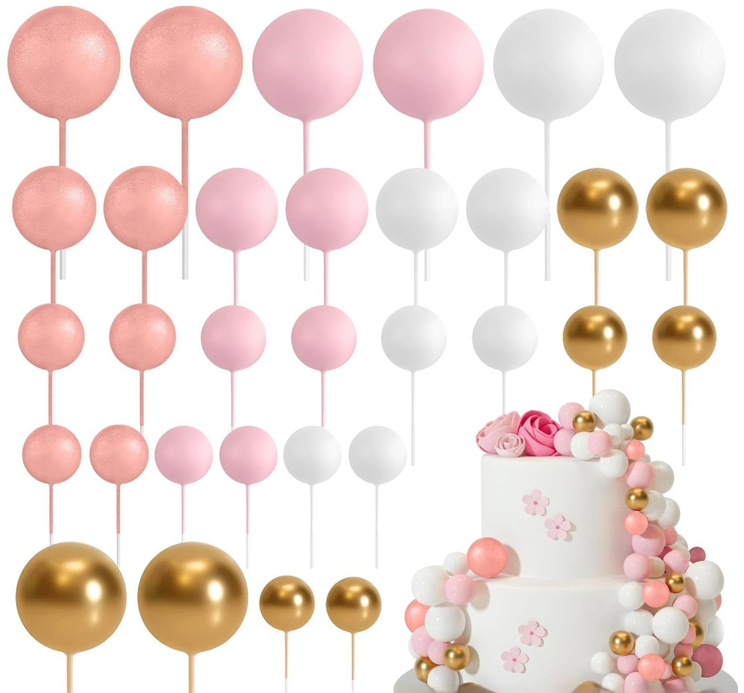 32 Pcset Colorful Mousse Ball Anniversaire Cake Décoration Multi-style Plug-in