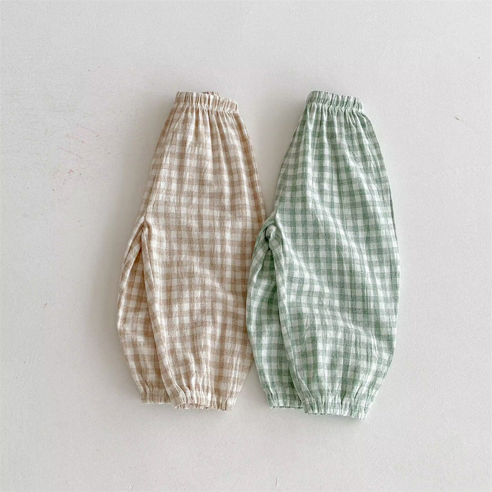 Danss Summer Pantalon de Plaid pour enfants Style mince de lin