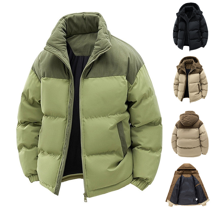 Veste de patchwork Corduroy Hiver Tip-up Stand Collier Coat Casual Commuter Long-sleev