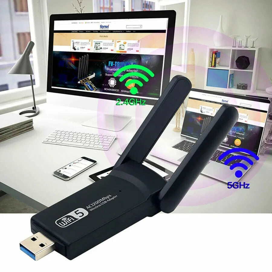1200Mbps Longue portée AC1200 Double bande 5GHz Sans fil USB 3.0 Adaptateur WiFi Antennes