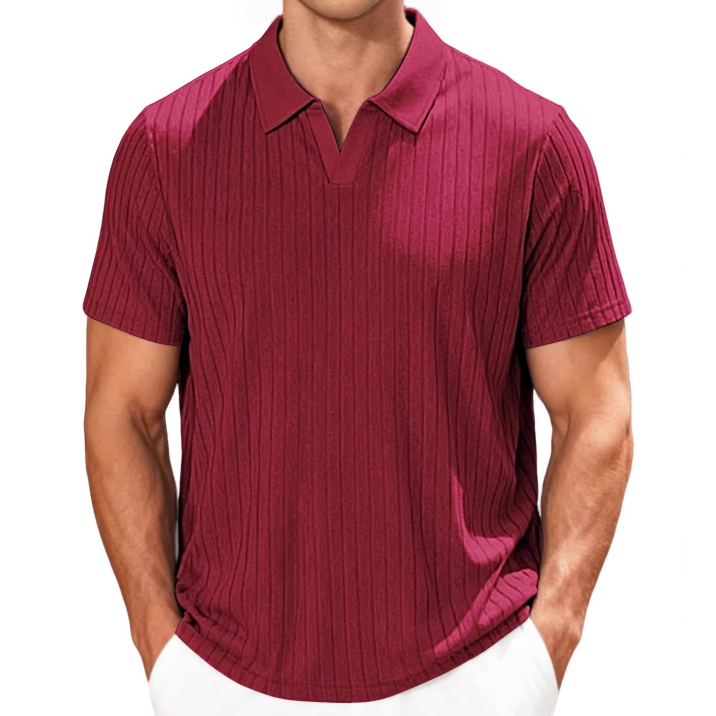 European and American Men's Summer Casual Torchon respirant Jacquard Tissu Turn-Down Colla