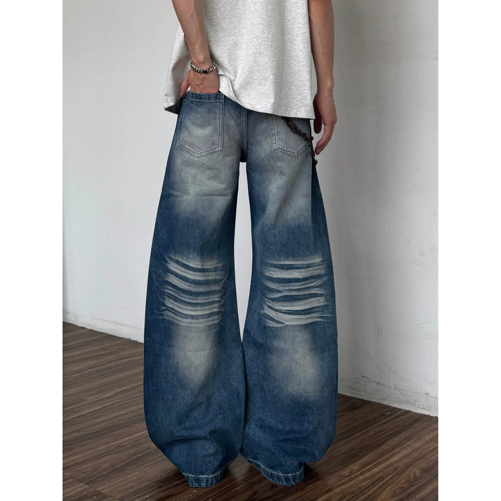 Jeans de bootcut de chat lavés rétro pour hommes