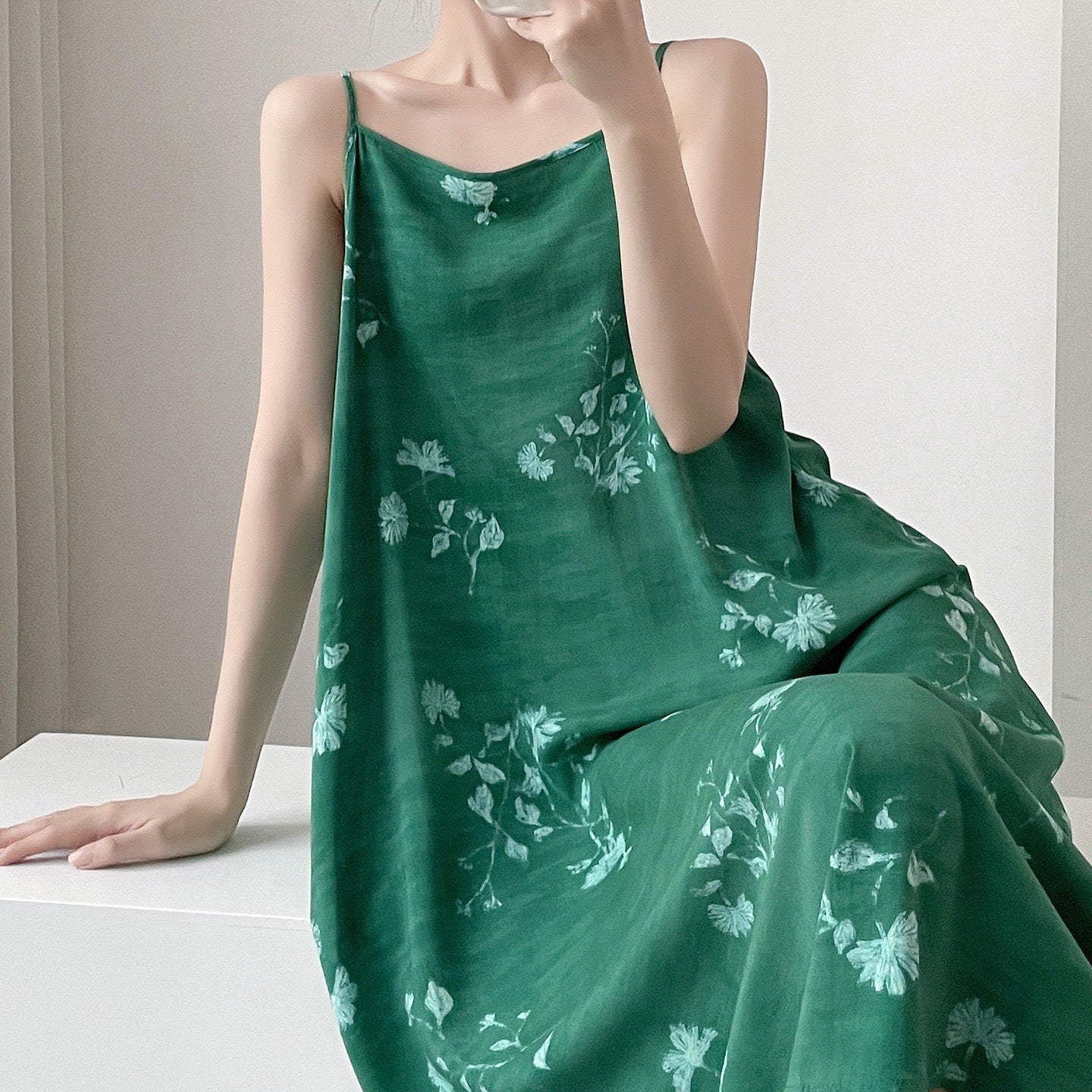 Femmes Pyjama coton-argent Haute-fin automne et robe longue printemps Vêtements de salon