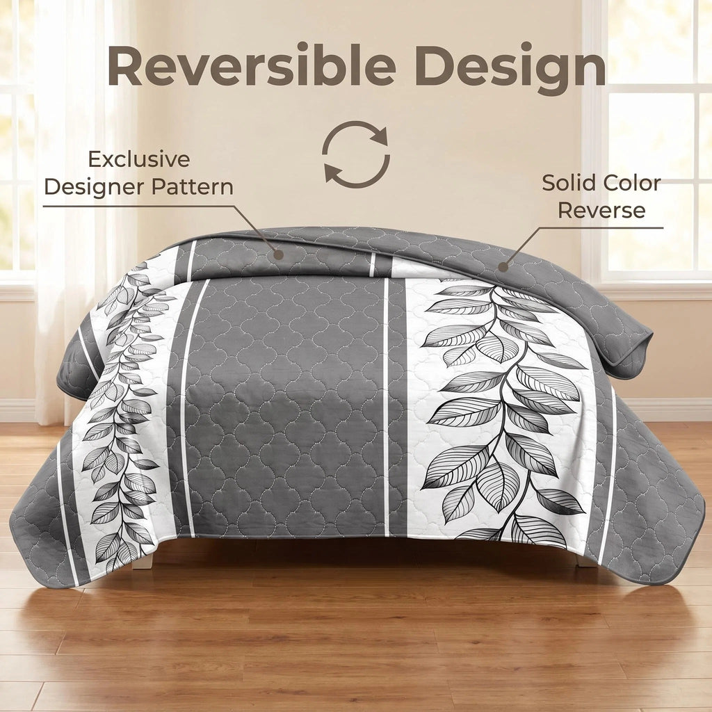 3-Piece gris et blanc bande de lit matelassé pour roi et roi de Californie
