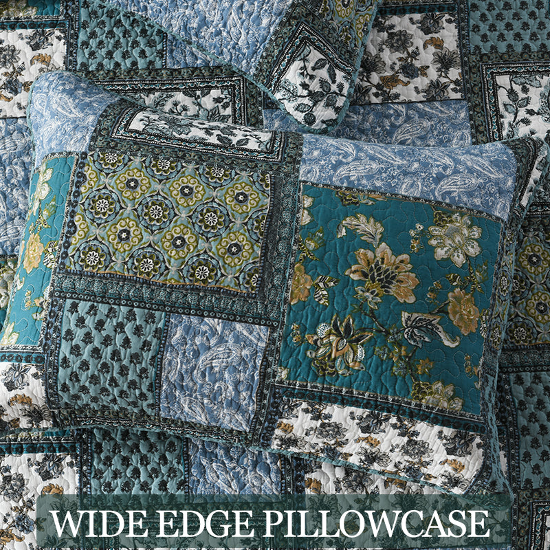Cotton Reversible Quilt Bedspread Set Vintage Patchwork Floral Print Textured Stripe Rever