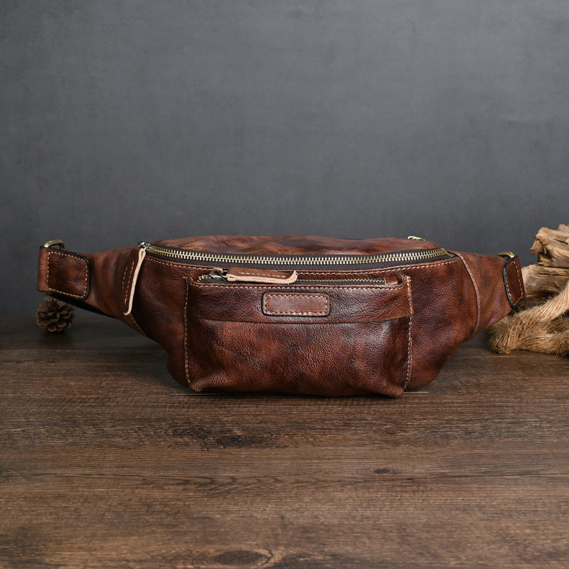 Sac de poitrine en cuir véritable rétro casual