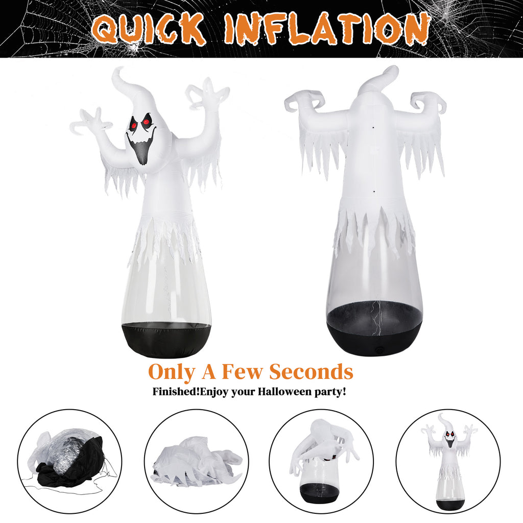 12 pieds gonflable Halloween Decor demi-corps PVC clair Fantôme blanc avec 2 lumières LED & 1 étrier
