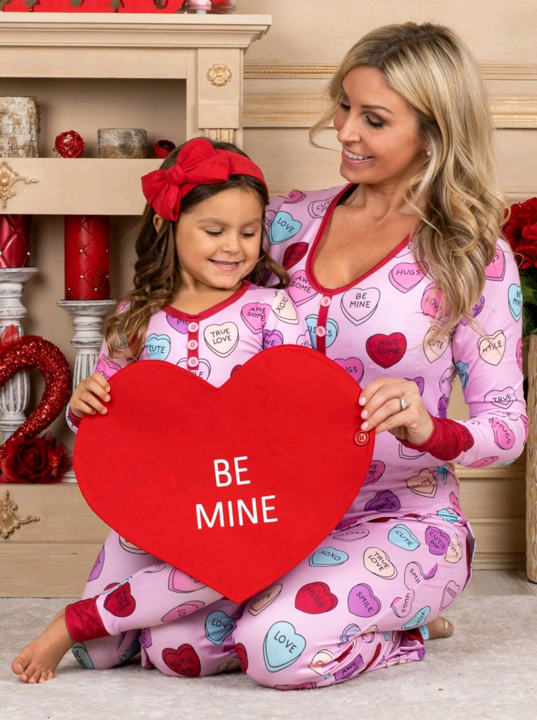 Valentine Day Love Print Casual Home Pajamas Parent Child Set